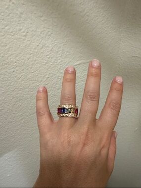 Gold Multi-Color Gemstone Band Ring - Women Jewelry